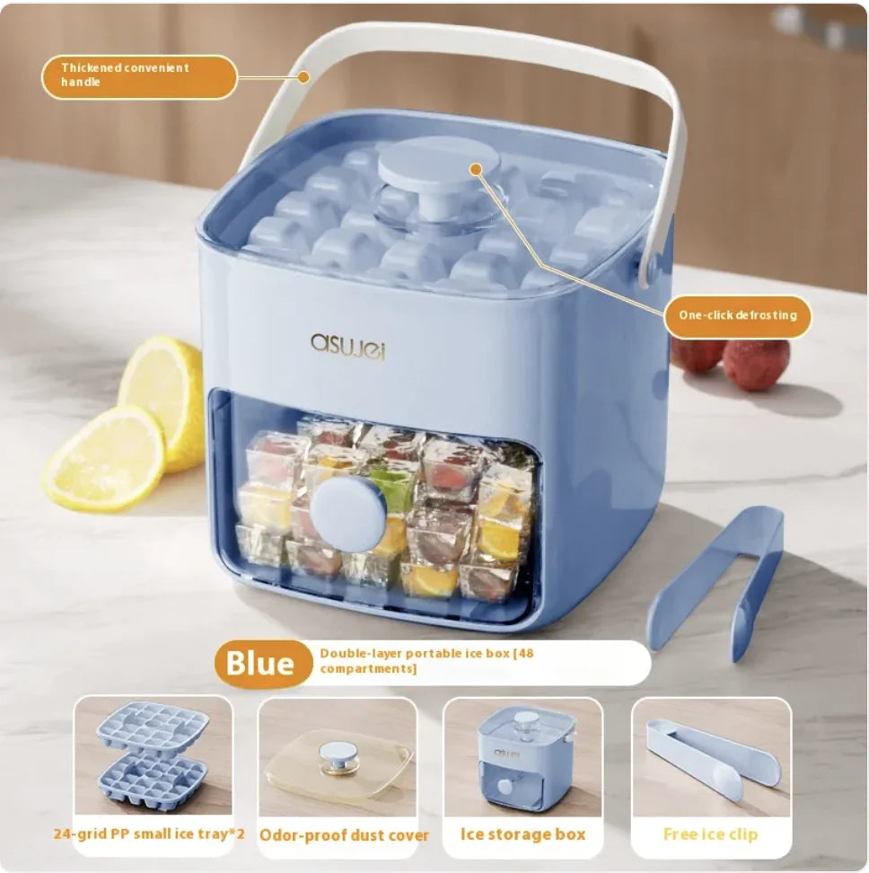 Large Ice Cube Mold Tray – 48 Grid Double Layer Ice Maker (1L Capacity)