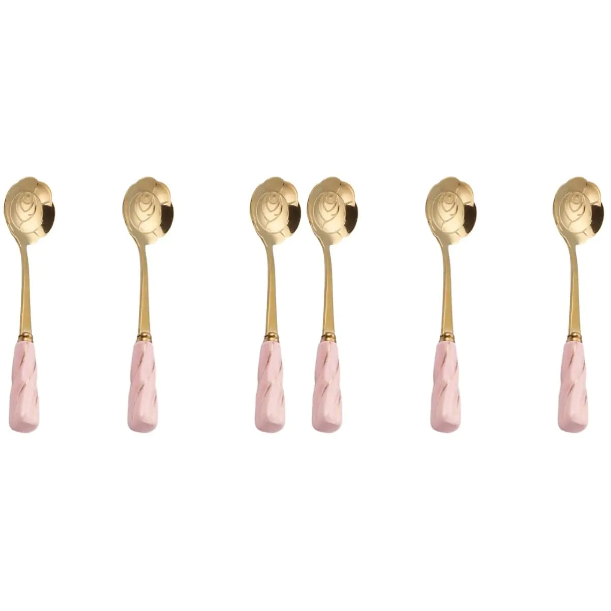 6 Pcs Flower Teaspoon Set – Rose Design Stainless Steel & Ceramic Handle Spoons