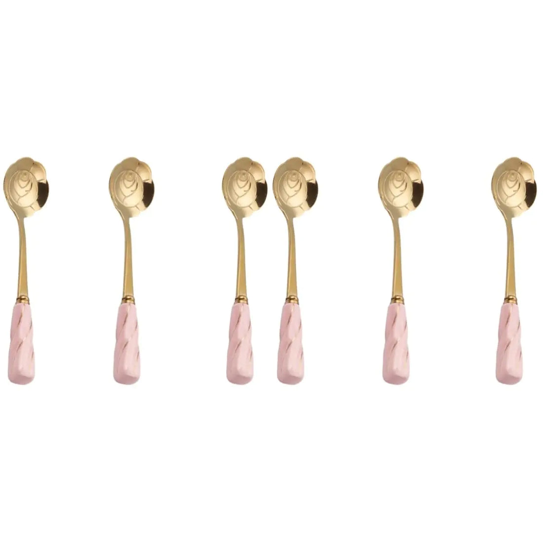 6 Pcs Flower Teaspoon Set – Rose Design Stainless Steel & Ceramic Handle Spoons