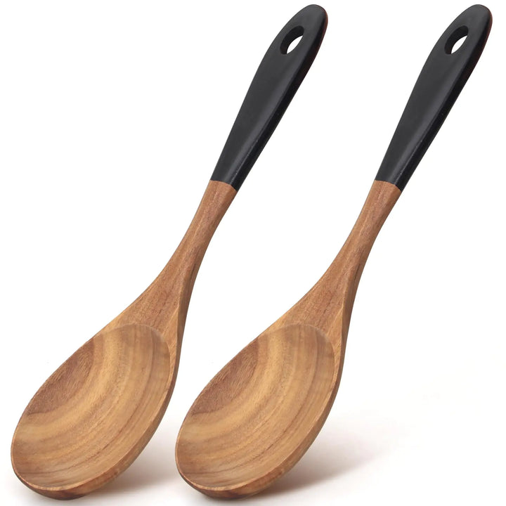 2 Pcs Large Wooden Cooking Spoons – Acacia Wood Long Handle Kitchen Utensils